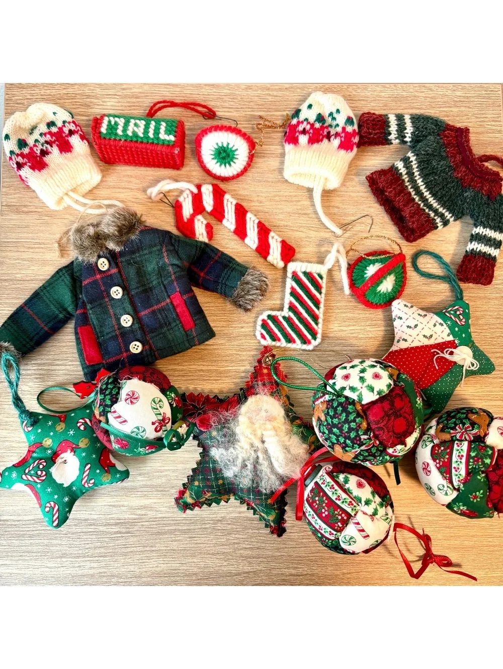 16 Crochet & Fabric Christmas Ornaments Vintage Style Holiday Decor Lot